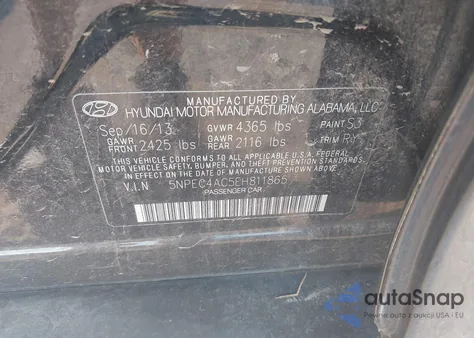 2014 Hyundai Sonata Se z USA, uszkodzony, nr VIN 5NPEC4AC5EH811865